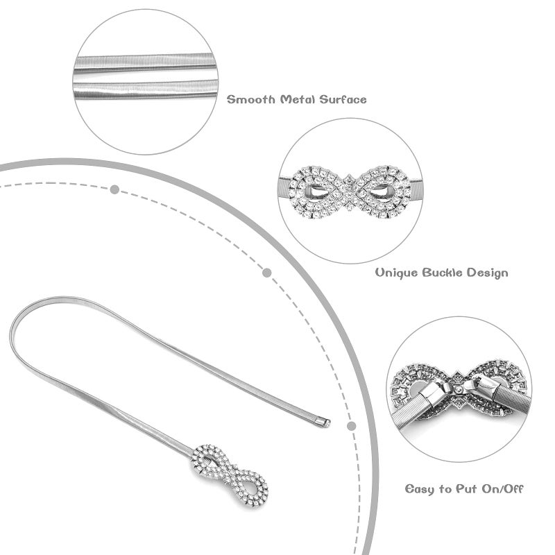 LIMHOO Women's Skinny Metal Waist Belt Elastic Thin Waist Belt for Dress Stretch Chain Belt (HY19416-Silver-S) - Image 3