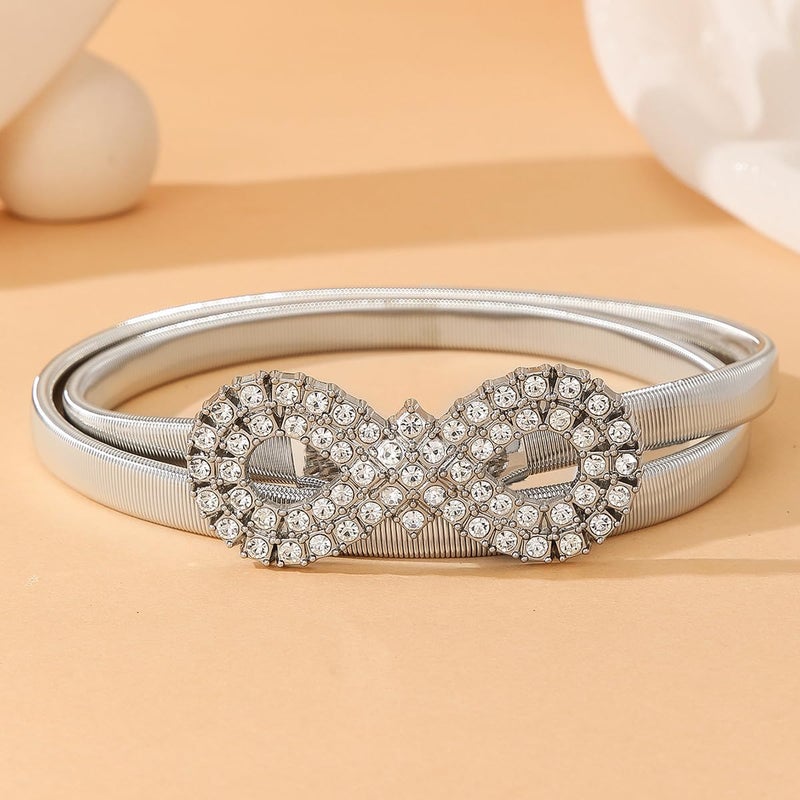 LIMHOO Women's Skinny Metal Waist Belt Elastic Thin Waist Belt for Dress Stretch Chain Belt (HY19416-Silver-S) - Image 4