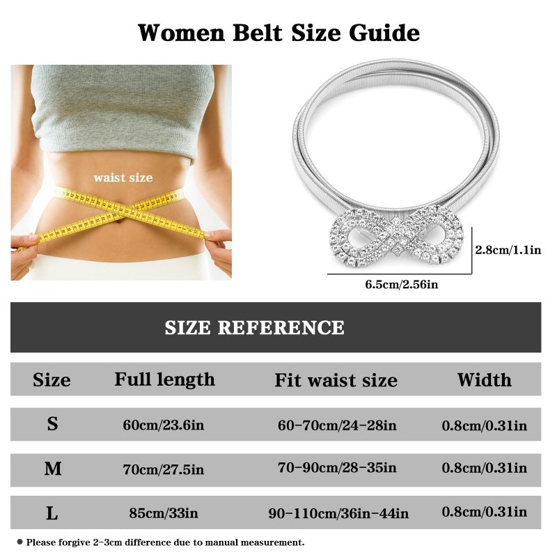 LIMHOO Women's Skinny Metal Waist Belt Elastic Thin Waist Belt for Dress Stretch Chain Belt (HY19416-Silver-S) - Image 5