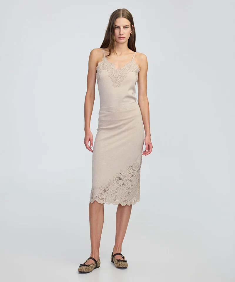 ابيكول Lace-Applique Knit Skirt