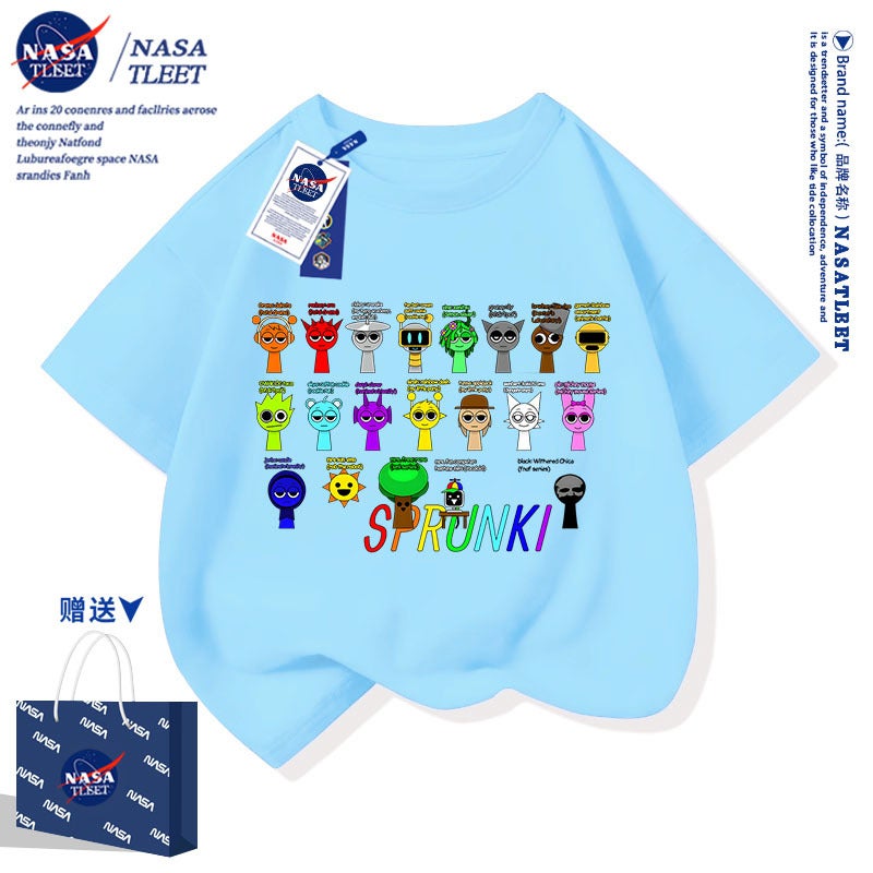 Nasa Joint Sprunki Music Rhythm Box Clothes Boys Short-Sleeved T-Shirt Children'S Cotton Top Girls Summer - Image 3