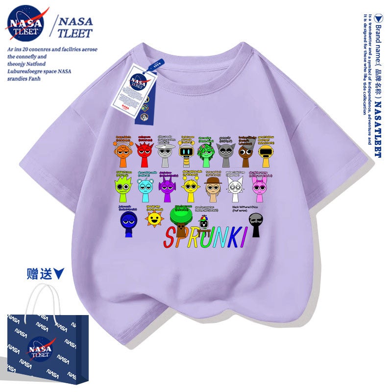 Nasa Joint Sprunki Music Rhythm Box Clothes Boys Short-Sleeved T-Shirt Children'S Cotton Top Girls Summer - Image 5