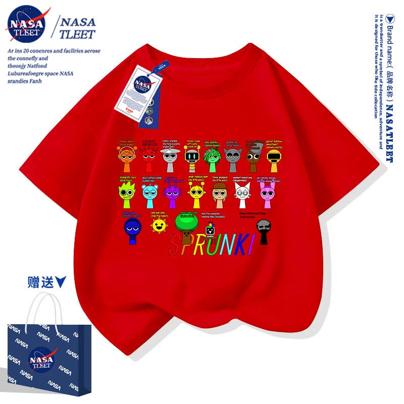 Nasa Joint Sprunki Music Rhythm Box Clothes Boys Short-Sleeved T-Shirt Children'S Cotton Top Girls Summer - Image 2