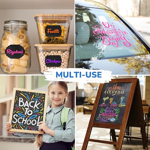 Zenacolor Liquid Chalk Markers - Dual Tips, 8 Vibrant Colors, Non-Toxic, Quick-Drying, Erasable for Blackboard, Windows, Glass, Cars - 24 Labels Included - Image 5