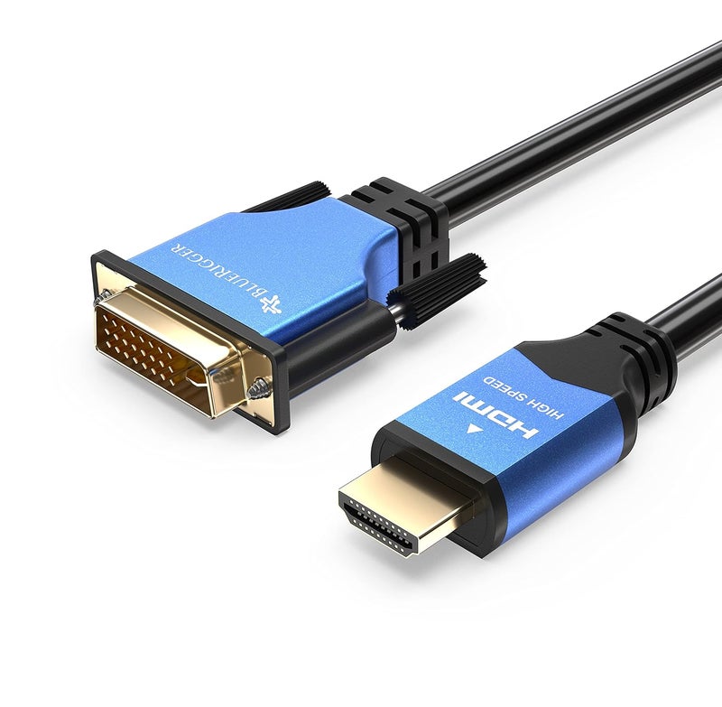 BlueRigger HDMI to DVI Cable (15FT, High-Speed, Bi-Directional Adapter Male to Male, DVI-D 24+1, 1080p, Aluminum Shell) - Compatible with Raspberry Pi, Roku, Xbox One, PS5/PS4, Graphics Card - Image 1