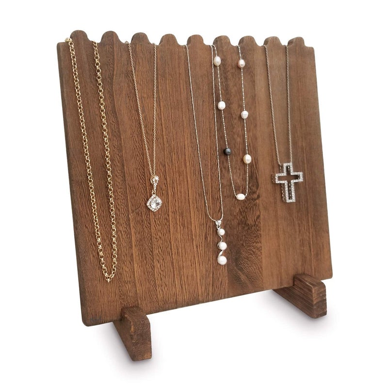 MOOCA Portable Wooden Plank Necklace Jewelry Stand for 8 Necklaces, Necklace Stand, Wood Plank Necklace Display Stand, Necklace Storage Holder, Jewelry Display Stand, Brown Color - Image 1