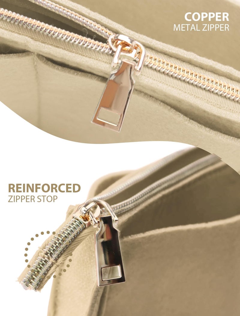 OMYSTYLE Beige Large Organizer Insert, Felt Tote Bag Organizer Insert with 5 Sizes, Handbag Dividers for Inside Purse, Compatible with Longchamp, Neverful, Speedy and More - Image 3