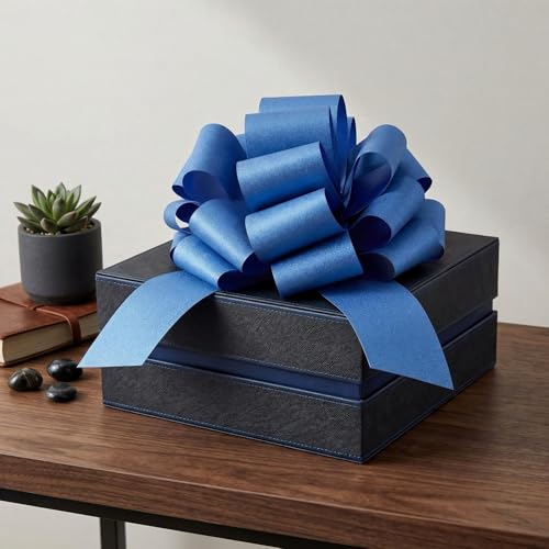 BXCMYDR 1PC Large Royal Blue Pull Bow for Gift Wrapping, 14 Inch Big Glitter Ribbon Bow for Boy's Birthday, Graduation, Bike, Presents, Hanukkah, Party & Home Decorations, Easy to Assemble Waterproof (Blue) - Image 4