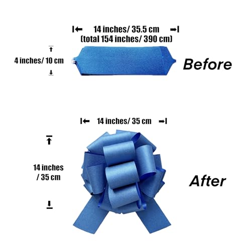 BXCMYDR 1PC Large Royal Blue Pull Bow for Gift Wrapping, 14 Inch Big Glitter Ribbon Bow for Boy's Birthday, Graduation, Bike, Presents, Hanukkah, Party & Home Decorations, Easy to Assemble Waterproof (Blue) - Image 3
