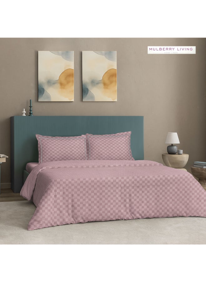 MULBERRY LIVING طقم غطاء لحاف قطن % بنسيج حضري شبكي  خيط - غطاء لحاف  ×  سم، شرشف سرير ملكي  ×  ×  سم مع  غطاء وسادة  ×  سم - لون وردي كاميو - Image 2