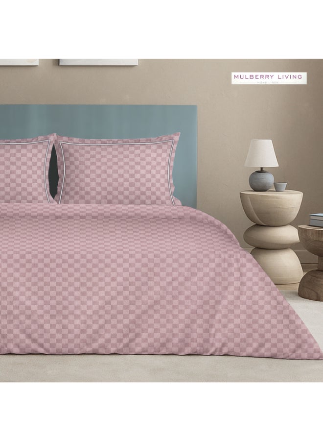 MULBERRY LIVING طقم غطاء لحاف قطن % بنسيج حضري شبكي  خيط - غطاء لحاف  ×  سم، شرشف سرير ملكي  ×  ×  سم مع  غطاء وسادة  ×  سم - لون وردي كاميو - Image 3