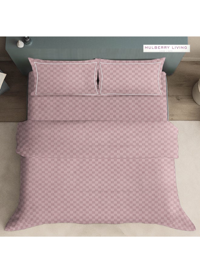 MULBERRY LIVING طقم غطاء لحاف قطن % بنسيج حضري شبكي  خيط - غطاء لحاف  ×  سم، شرشف سرير ملكي  ×  ×  سم مع  غطاء وسادة  ×  سم - لون وردي كاميو - Image 4