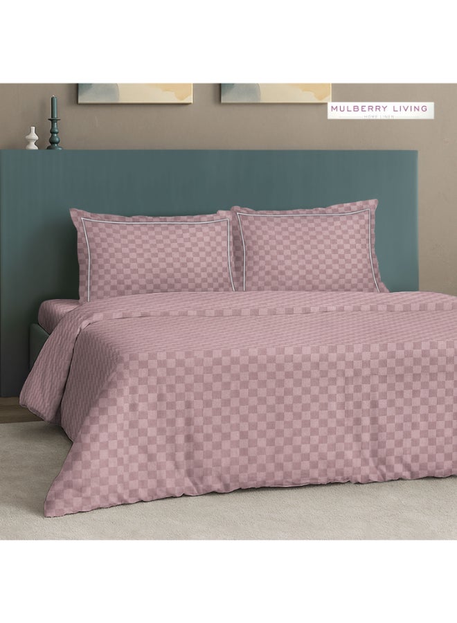MULBERRY LIVING طقم غطاء لحاف قطن % بنسيج حضري شبكي  خيط - غطاء لحاف  ×  سم، شرشف سرير ملكي  ×  ×  سم مع  غطاء وسادة  ×  سم - لون وردي كاميو - Image 5