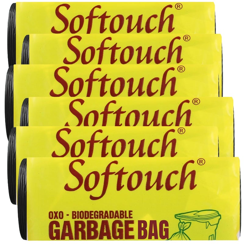 Softouch Garbage Bags Large 90 Count 24 x 32 Inches Black For Dry Wet Waste 15 BagsRoll Pack of 6 black garbage bags biodegradable garbage bags - Image 1