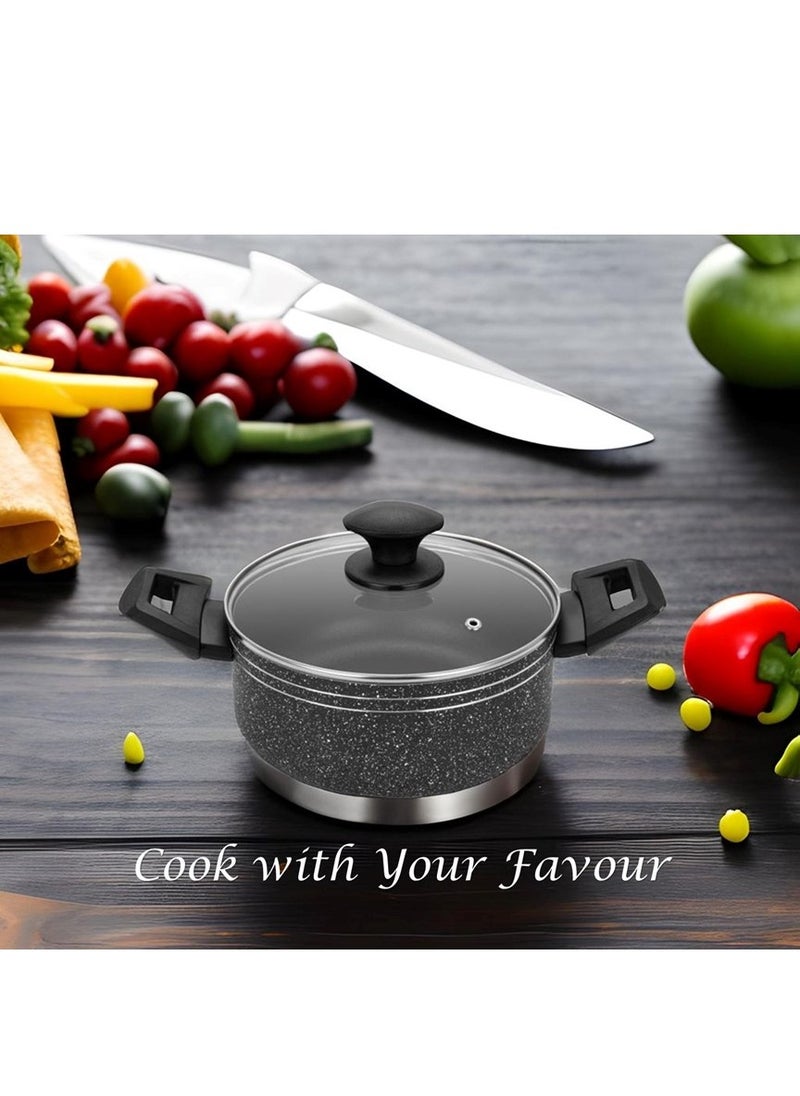 Auroware - Auroware Non Stick 20cm Casserole with Glass Lid Black Pressed Aluminium Dishwasher safe Durable and Strong Handle Long lasting - Image 1