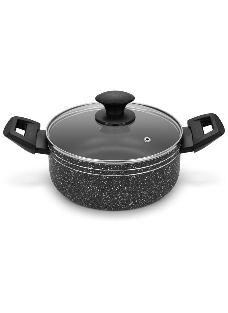Auroware - Auroware Non Stick 20cm Casserole with Glass Lid Black Pressed Aluminium Dishwasher safe Durable and Strong Handle Long lasting - Image 1