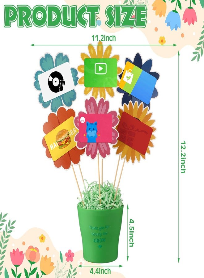 Yookeer 12 Sets Back to School Teacher Gift Card Flower Bouquet Pot Basket DIY 12 Pots 80 Flower Cardstocks 12 Thank Stickers with Bamboo Sticks and Raffia DIY Craft Back to School Gift - Image 4