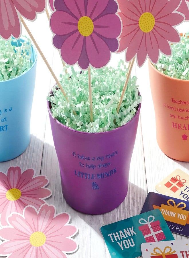 Yookeer 12 Sets Back to School Teacher Gift Card Flower Bouquet Pot Basket DIY 12 Pots 80 Flower Cardstocks 12 Thank Stickers with Bamboo Sticks and Raffia DIY Craft Back to School Gift - Image 5