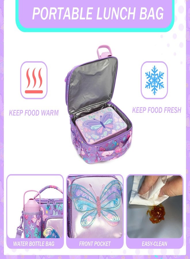 Oruiji Butterfly Lunch Box for Girls Bento Box for Kids with Lunch Bag,Stainless Steel Water Bottle,Ice Pack Set Birthday Gifts for Ages 3-12 Back to School Toddler Girls - Image 5