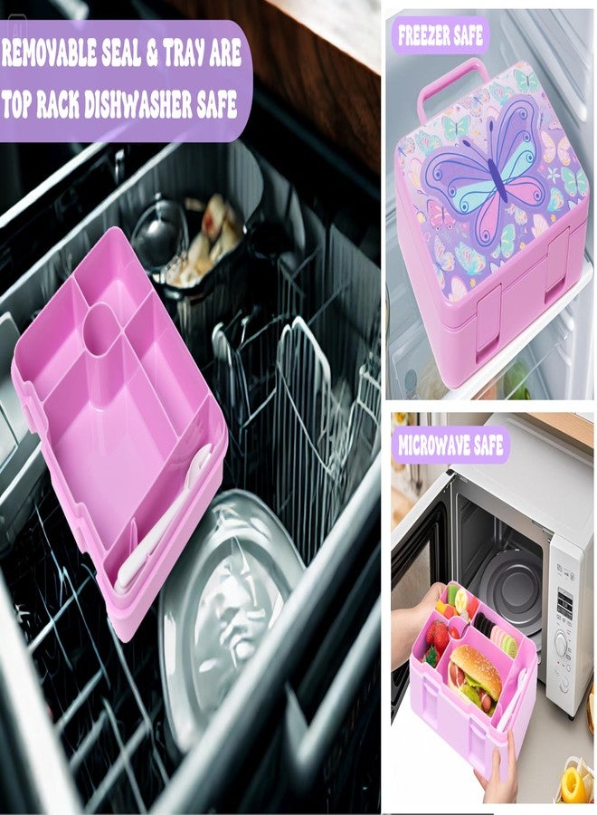 Oruiji Butterfly Lunch Box for Girls Bento Box for Kids with Lunch Bag,Stainless Steel Water Bottle,Ice Pack Set Birthday Gifts for Ages 3-12 Back to School Toddler Girls - Image 3