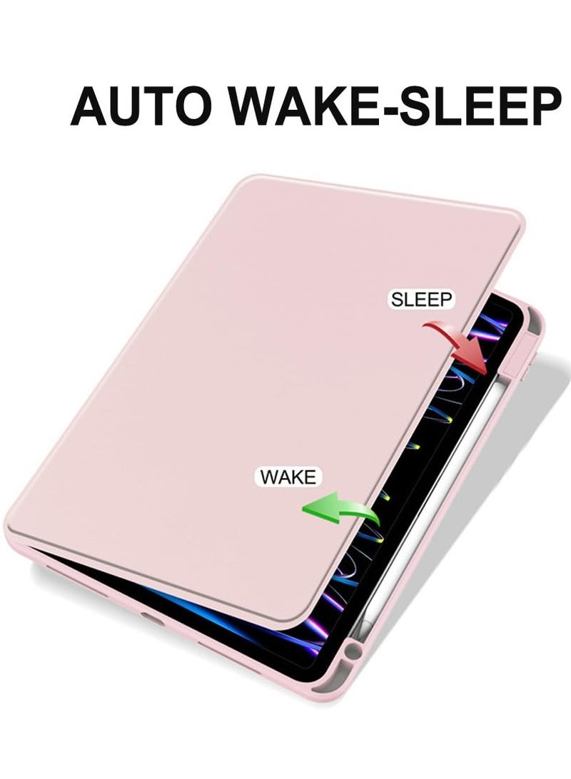 Case for  iPad Pro 2024 7th M4 13-Inch， Tablet Protective Case  , Acrylic 360 ° Rotating Design, Automatic Wake-up/sleep, Soft Leather，Pink - Image 3