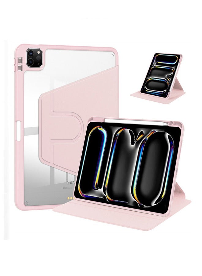 Case for  iPad Pro 2024 7th M4 13-Inch， Tablet Protective Case  , Acrylic 360 ° Rotating Design, Automatic Wake-up/sleep, Soft Leather，Pink - Image 1