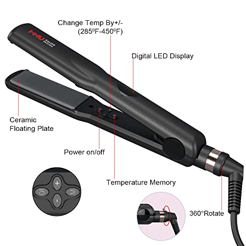 MHU Professional Hair Straightener 2 in 1 Dual Voltage Curling Iron with Floating Plates, 1.25 Inch Wide Ceramic Ionic Flat Iron for Straightening and Curling,Digital Disply,Auto Shut Off, Black - Image 2