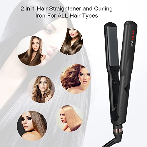 MHU Professional Hair Straightener 2 in 1 Dual Voltage Curling Iron with Floating Plates, 1.25 Inch Wide Ceramic Ionic Flat Iron for Straightening and Curling,Digital Disply,Auto Shut Off, Black - Image 5
