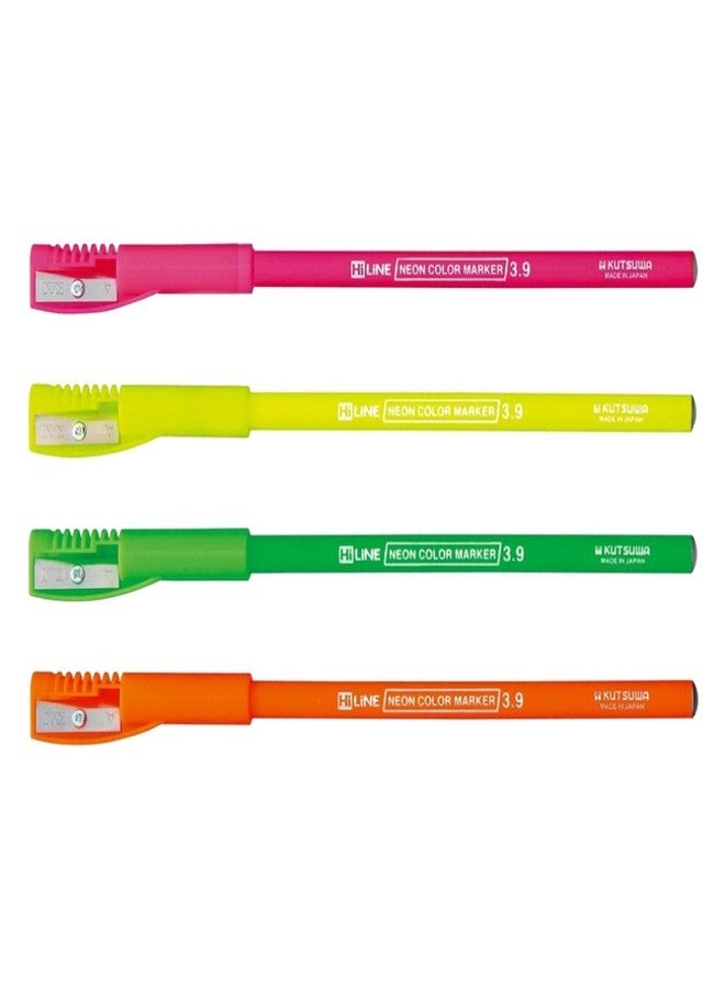 Kutsuwa RF017GR-4SKU Pencil Fluorescent Markers, Set of 4 Colors - Image 1