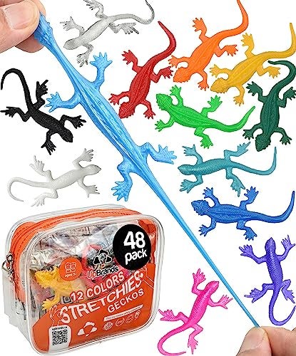 UpBrands 48 Super Stretchy Lizard Toys 3 Bulk Set 12 Colors Gecko Kit for Birthday Party Favors for Kids Goodie Bags Easter Egg Basket Stuffers Pinata Filler Classroom Prizes - Image 1