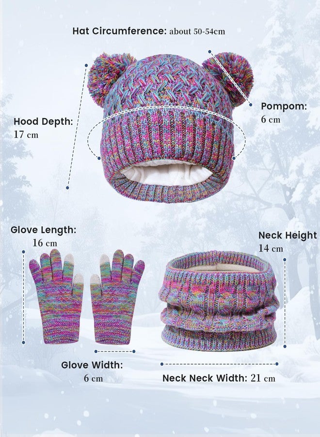 Kajeer Girls Winter Hat Gloves Scarf Set, Kids 2-14 Beanie Cap Pom Pom Neck Warmer Neck Gaiter Fleece Lined,Touch Screen Gloves - Image 5
