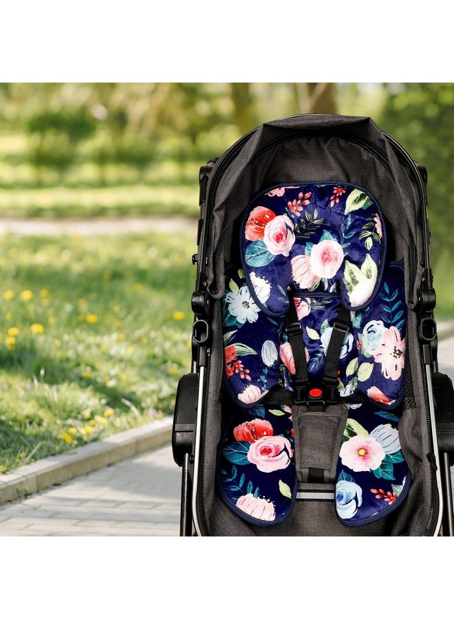 Jundetye Infant Car Seat Insert, 2 in 1 Baby Head and Body Support for Car Seat, Soft Plush Newborn Carseat Cushion for Stroller Bouncer, Blue Floral - Image 5