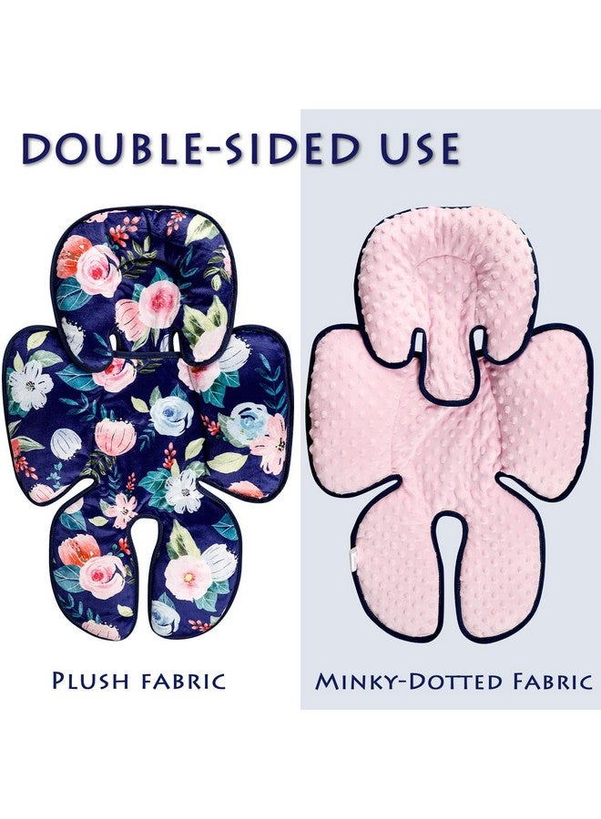 Jundetye Infant Car Seat Insert, 2 in 1 Baby Head and Body Support for Car Seat, Soft Plush Newborn Carseat Cushion for Stroller Bouncer, Blue Floral - Image 3