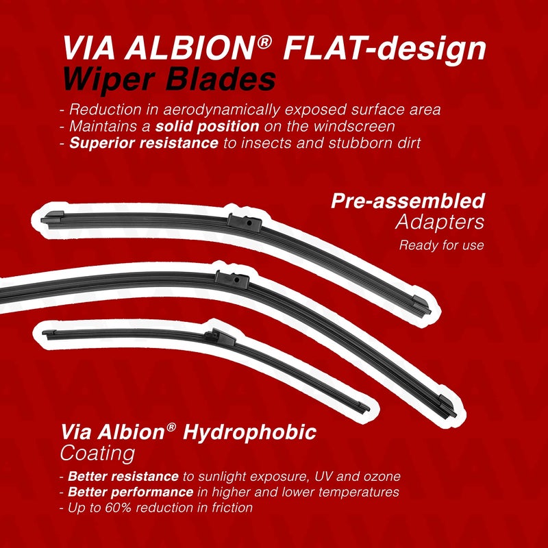 Generic VIA ALBION® Wiper blades for: SKODA OCTAVIA [ Mk2 ] Saloon & Combi/Estate – 2004-2013 – Front & Rear replacement wipers  - Image 2