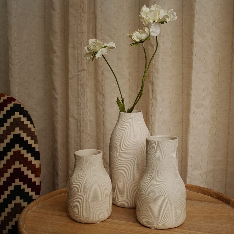 Banllis Ceramic Vases for Home Decor - Matte White Textured Vase Set of 3  Decorative Vases for Flowers  Pampas Grass Arrangement  Table Centerpieces  Office and Living Room Boho Decor - Image 3