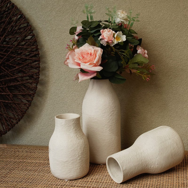 Banllis Ceramic Vases for Home Decor - Matte White Textured Vase Set of 3  Decorative Vases for Flowers  Pampas Grass Arrangement  Table Centerpieces  Office and Living Room Boho Decor - Image 2