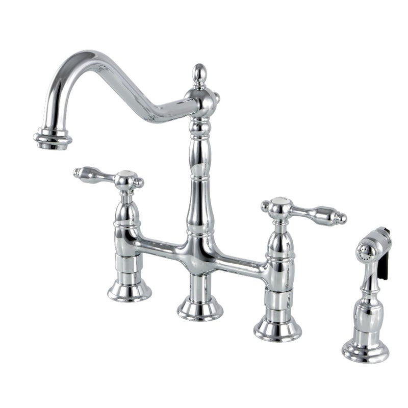 Kingston Brass KS1271TALBS Tudor 8 Inch Center Kitchen Faucet With Brass Sprayer Polished Chrome 834 inch in Spout Reach Polished Chrome