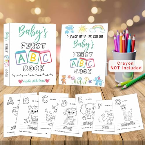 hongpar Baby's First ABC Book Baby Shower Activity Keepsake Game, ABC Coloring Baby Shower Guest Book Alternative, Baby's First Alphabet Coloring Book, Alphabet A to Z Coloring Pages - Image 2