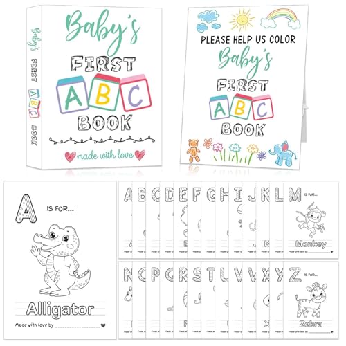 hongpar Baby's First ABC Book Baby Shower Activity Keepsake Game, ABC Coloring Baby Shower Guest Book Alternative, Baby's First Alphabet Coloring Book, Alphabet A to Z Coloring Pages - Image 1