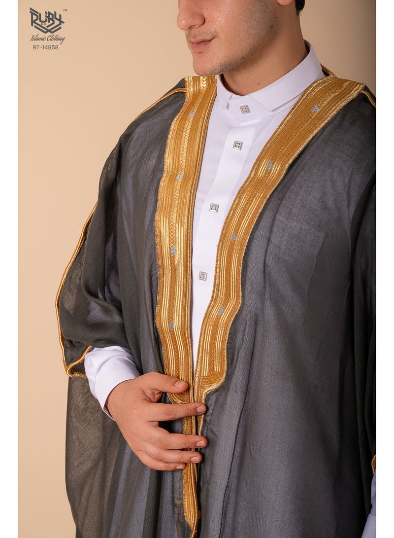 روبي للملابس الإسلامية ثوب رجالي بيشت، ملابس إسلامية، كيمونو، عباية فضفاضة، فساتين، قفطان شيفون مطرز بأكمام طويلة، ثوب دبي كاجوال رسمي - Image 4