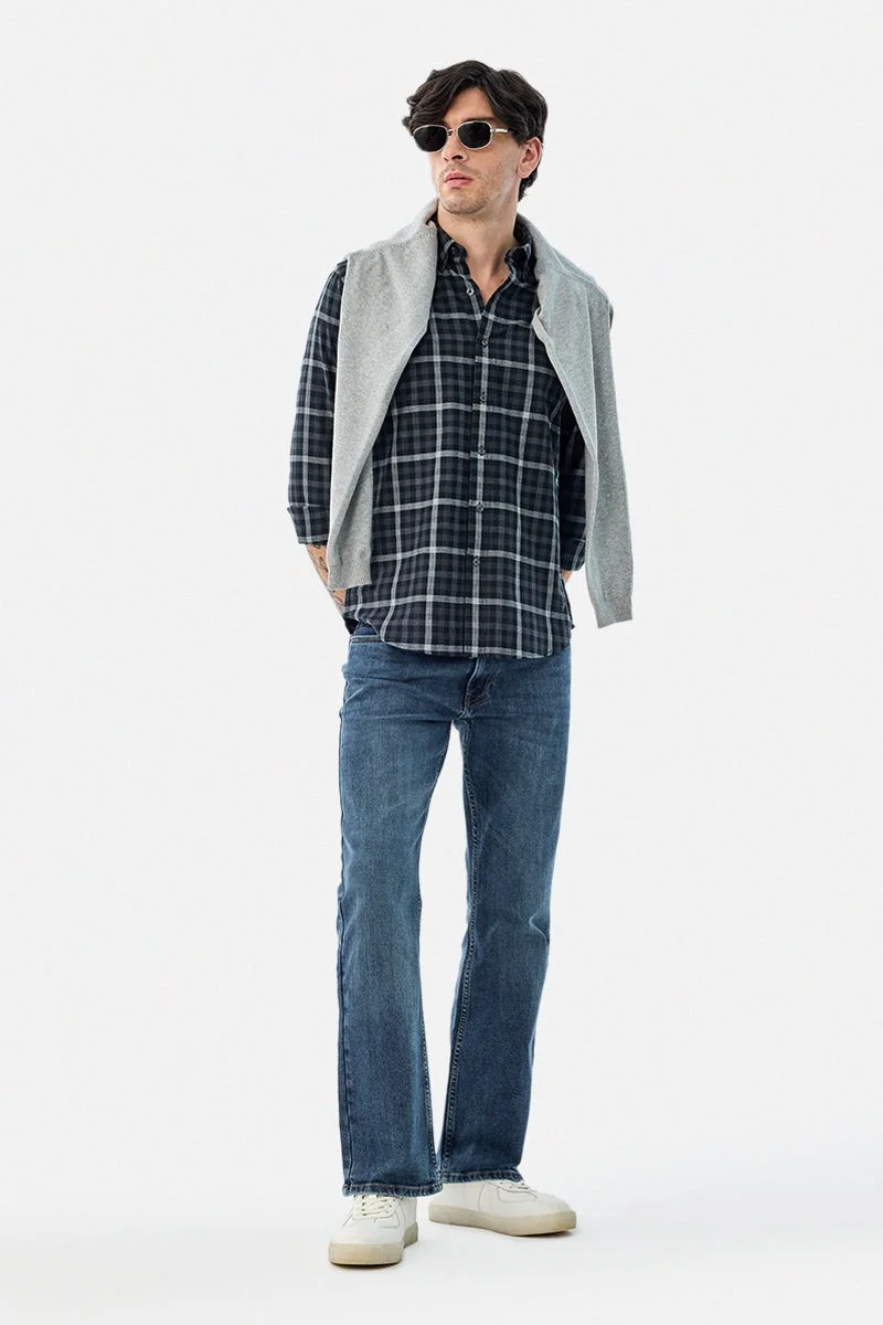 سنيتش قميص قطني % بقصة ضيقة مربعات