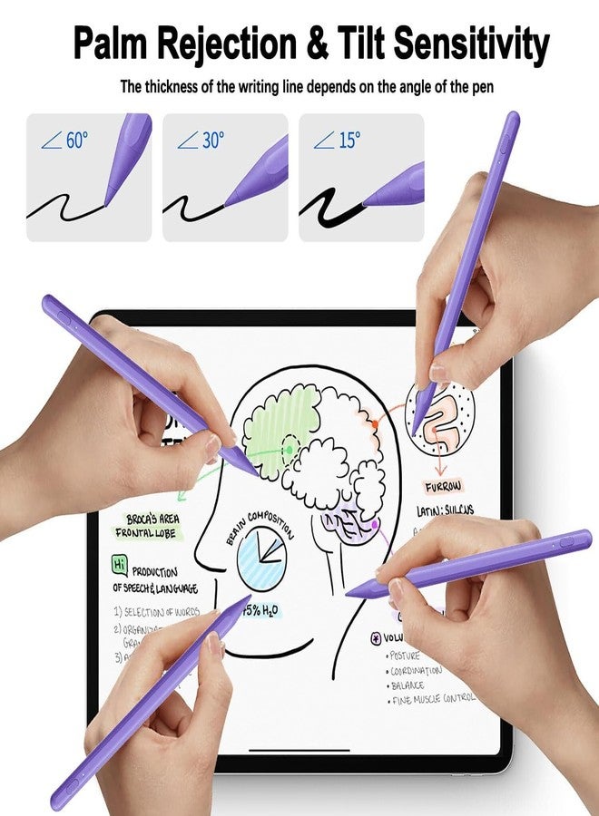 SuitMeeUp Stylus Pen for iPad 11th/10th 2018-2025,2Pack Apple Pen Palm Rejection Tilt Sensitivity Pixel Perfect for Apple iPad A16/11/10/9/8/7/6th,Pro 12.9"/11"/13" M5/M4,Air M3/M2/5/4/3,Mini A17/5/6th-Purple - Image 3