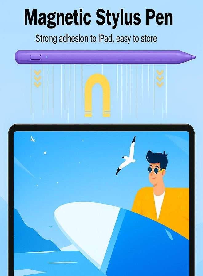 SuitMeeUp Stylus Pen for iPad 11th/10th 2018-2025,2Pack Apple Pen Palm Rejection Tilt Sensitivity Pixel Perfect for Apple iPad A16/11/10/9/8/7/6th,Pro 12.9"/11"/13" M5/M4,Air M3/M2/5/4/3,Mini A17/5/6th-Purple - Image 4