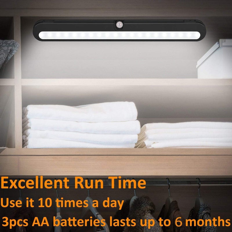 BLS T01LB LED Closet Light Super Bright 20 LED Under Cabinet Lighting Battery Powered/DC Input Wireless Motion Sensing Light, Auto On Off Switch, Motion & Light Sensor, Light Beam Adjustable - Image 2