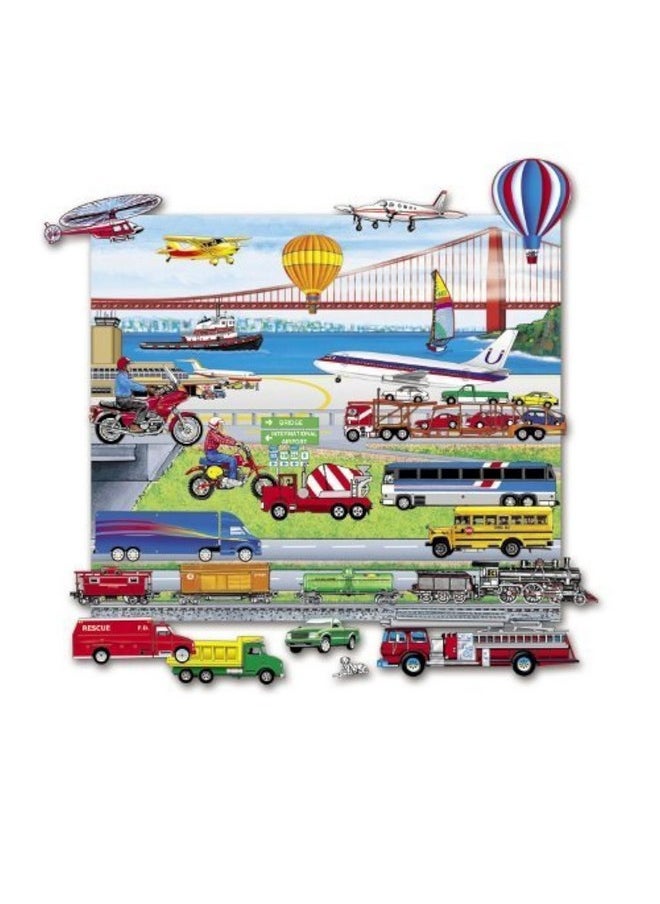 ليتل فوك فيجوالز مجموعة Little Folk Visuals Felt Fun: قطارات وشاحنات وطائرات، مجسمات من الفلانيل/اللباد مقطوعة مسبقًا مع لوحة لعب مثبتة مقاس 13 × 15 بوصة، مجموعة من 24 قطعة  - Image 1