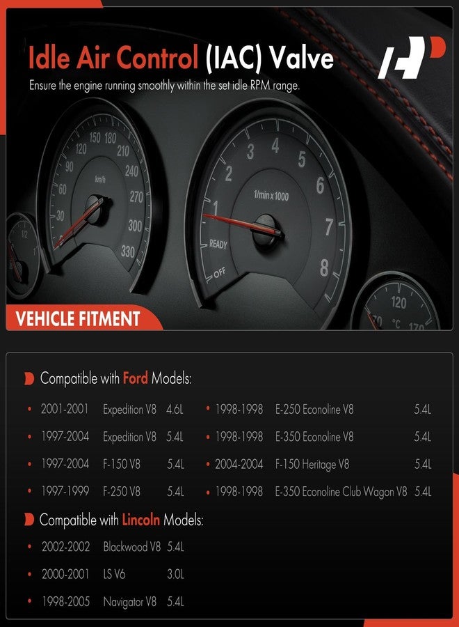 A-Premium Fuel Injection Idle Air Control Valve IAC - Compatible with Ford & Lincoln - 97-05 - Expedition, F-150, F-250, Blackwood, Navigator, LS & More - 3.0L 4.6L 5.4, for# F75Z9F715AA, F75Z9F715AB - Image 2
