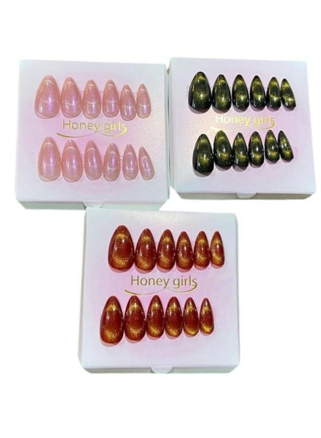 اظافر عبوه مكونة من 12 من اظافر صناعية - تصميم مميز لاصق دبل فيس 3 عبوات الوان عشوائيه