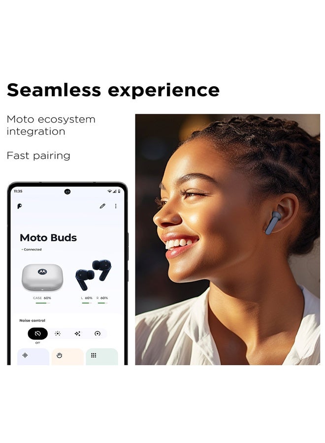 موتو فحميات سماعات موتورولا لاسلكية Moto Buds Pro، متعددة الطبقات (ANC)، دأبلي اتوموس، صوت عالٍ الجودة (Hi-Res)، شحنة سريعة، طاقة طويلة الأجل، مقاومة للماء، أزرق الجليد - Image 5