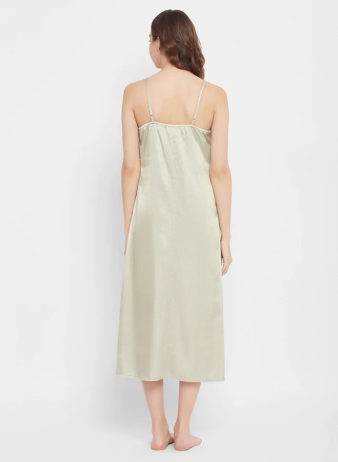 Clovia Clovia Chic Basic Long Night Dress & Pretty Florals Robe in Sage Green - Satin