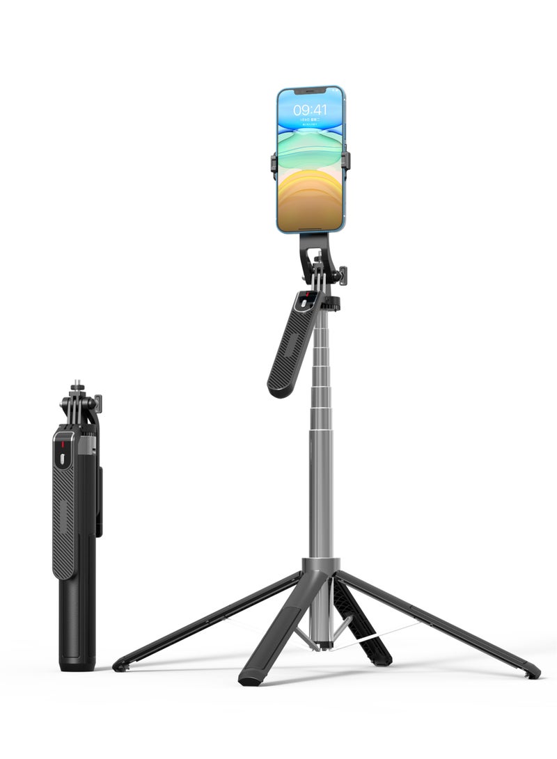 Extendable Selfie Stick Tripod with Wireless Remote and Phone Clip, Lightweight Portable Stainless Steel for i Phone/Android (Model P180) - Image 1